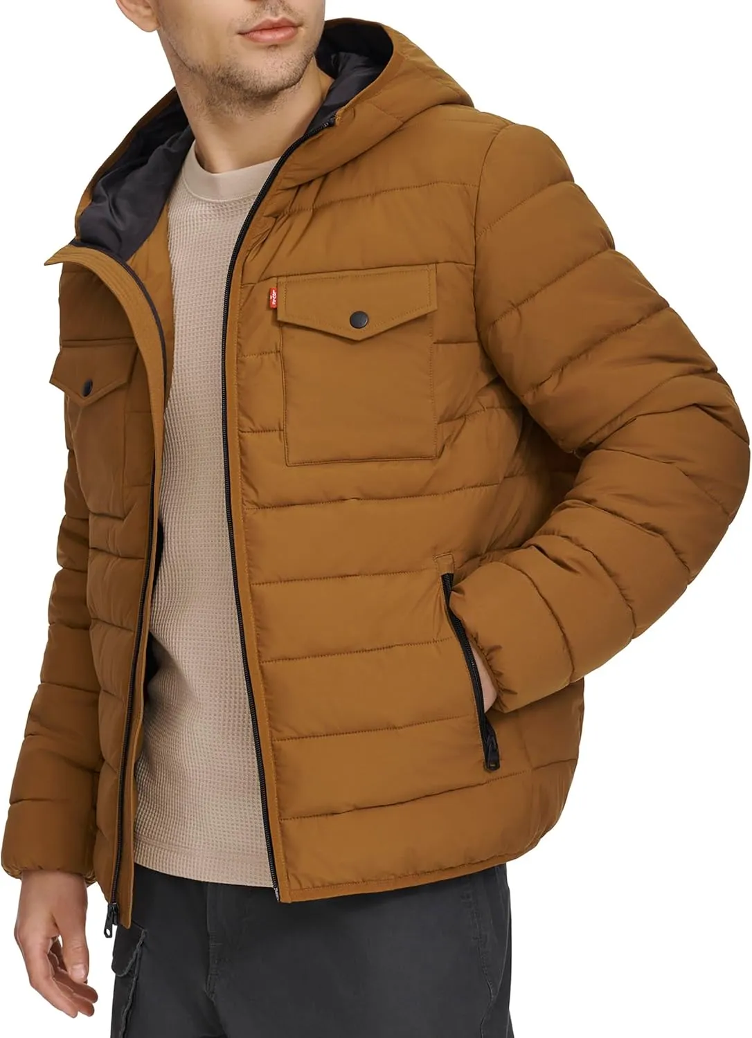Levi's mens Water Resistant Performance Stretch Hooded Puffer Jacket