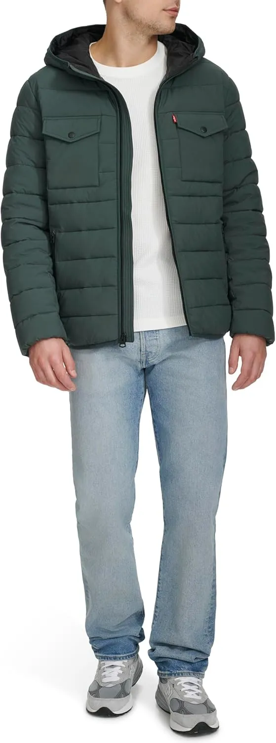 Levi's mens Water Resistant Performance Stretch Hooded Puffer Jacket