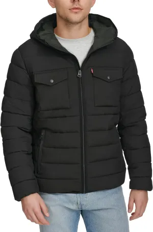 Levi's mens Water Resistant Performance Stretch Hooded Puffer Jacket