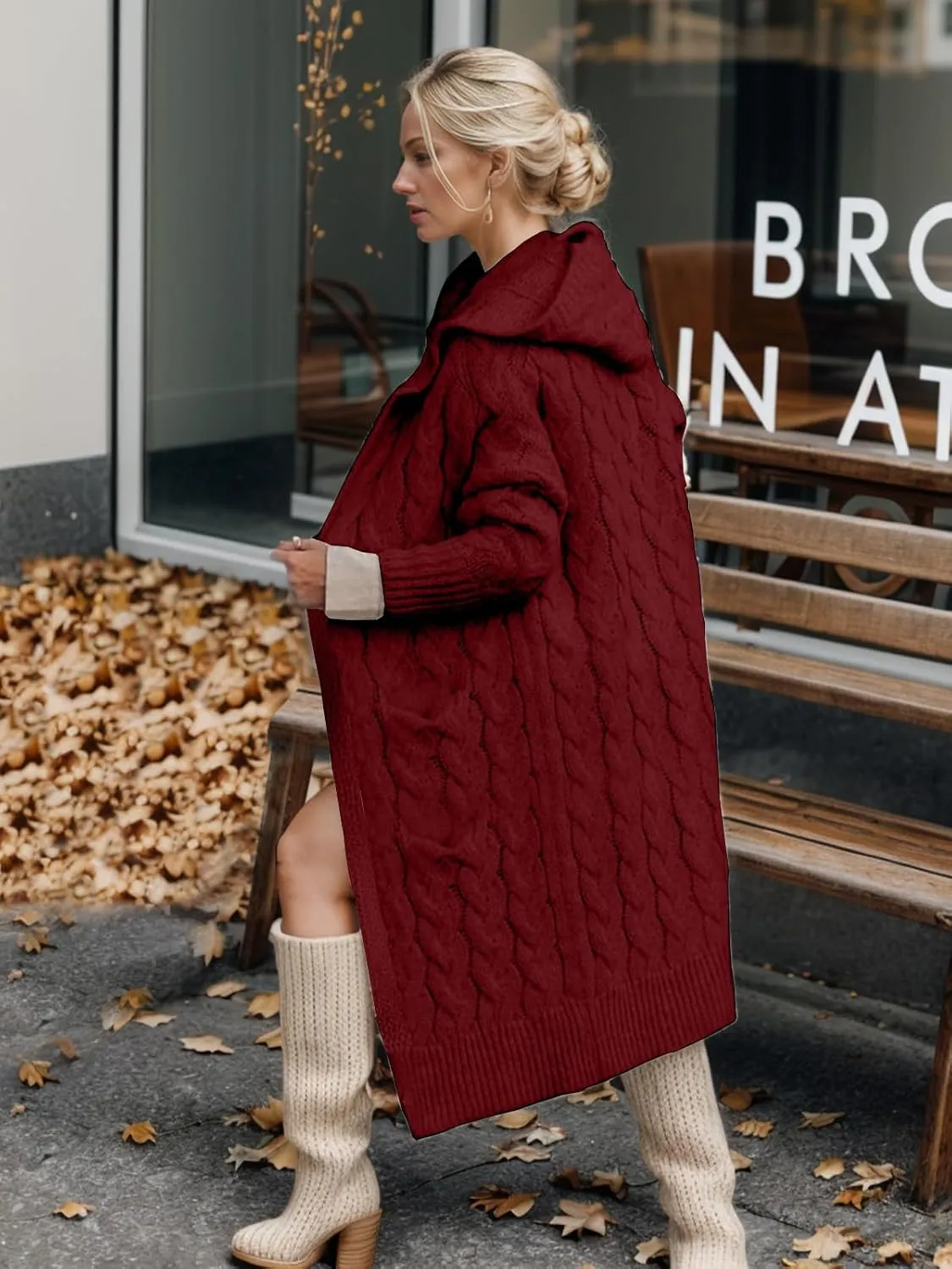 Lightweight Hooded Open Front Cardigan Sweaters for Women Oversized Cable Knit Sweaters Pocketed Trendy Long Cardigans