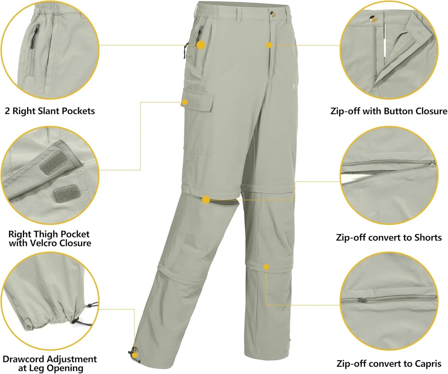 Little Donkey Andy Men's Stretch Convertible Pants, Zip-Off Quick-Dry Hiking Pants, UV Protection, Lightweight