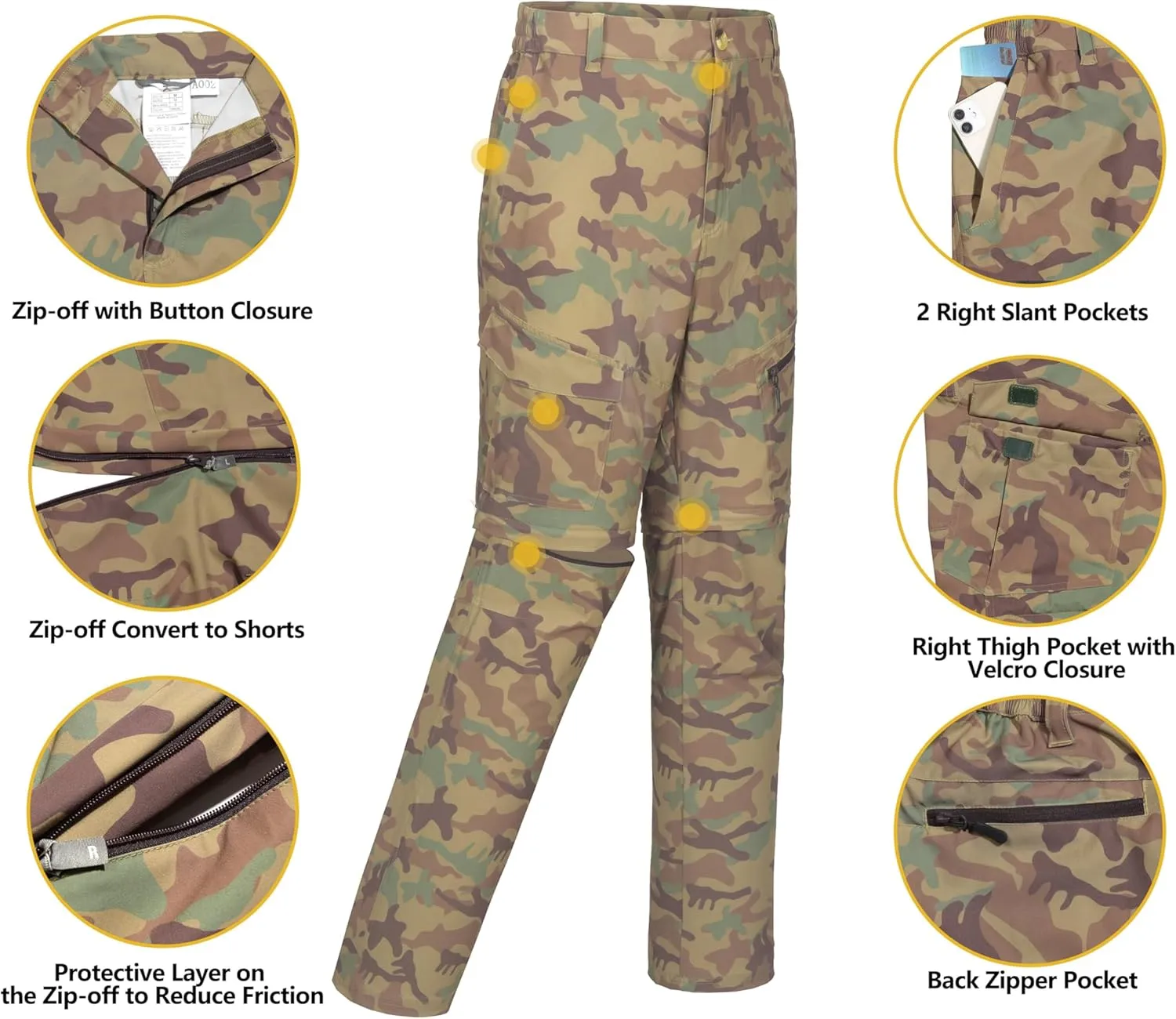 Little Donkey Andy Men's Stretch Convertible Pants, Zip-Off Quick-Dry Hiking Pants, UV Protection, Lightweight