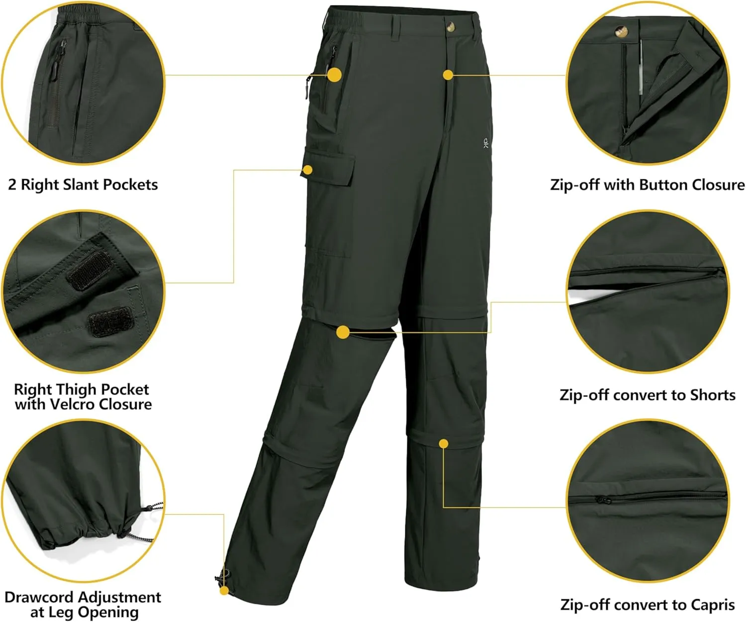 Little Donkey Andy Men's Stretch Convertible Pants, Zip-Off Quick-Dry Hiking Pants, UV Protection, Lightweight