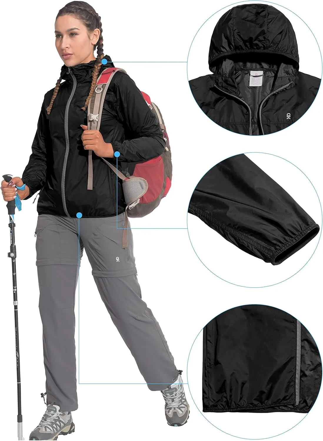 Little Donkey Andy Women's Packable Lightweight Running Jacket Water Resistant Hooded Windbreaker for Hiking Cycling Camping