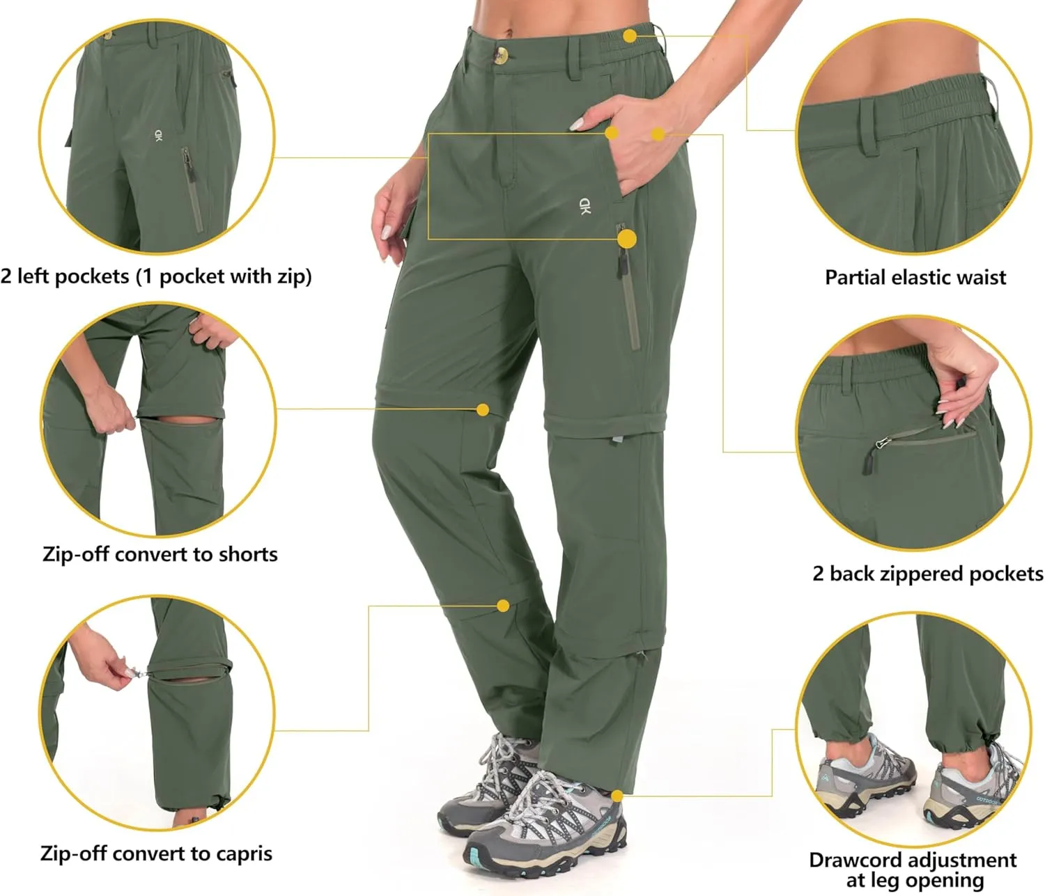 Little Donkey Andy Women's Stretch Convertible Pants, Zip Off Quick Dry Hiking Pants