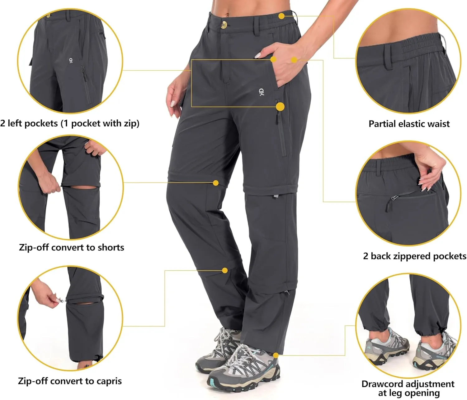 Little Donkey Andy Women's Stretch Convertible Pants, Zip Off Quick Dry Hiking Pants