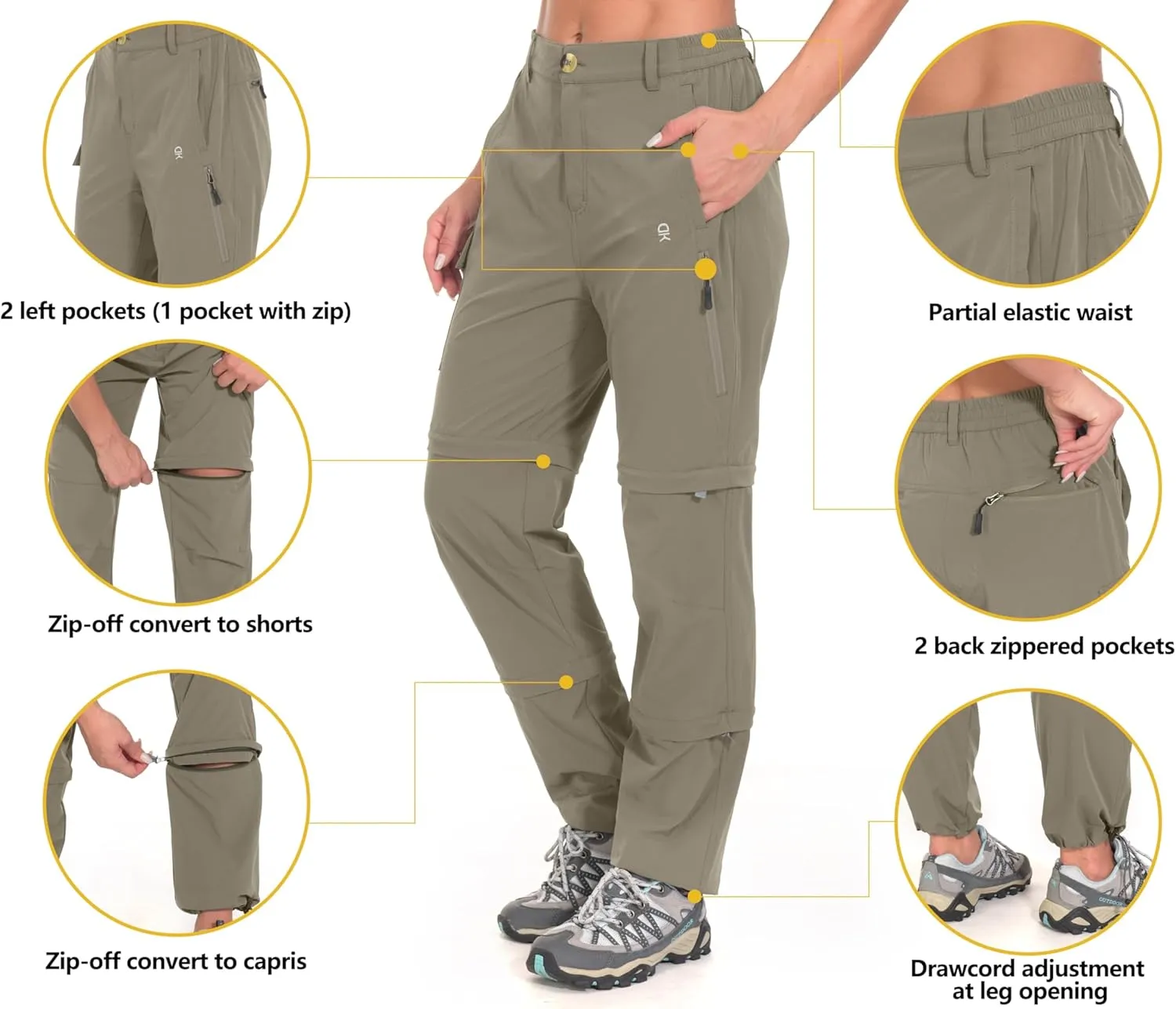 Little Donkey Andy Women's Stretch Convertible Pants, Zip Off Quick Dry Hiking Pants