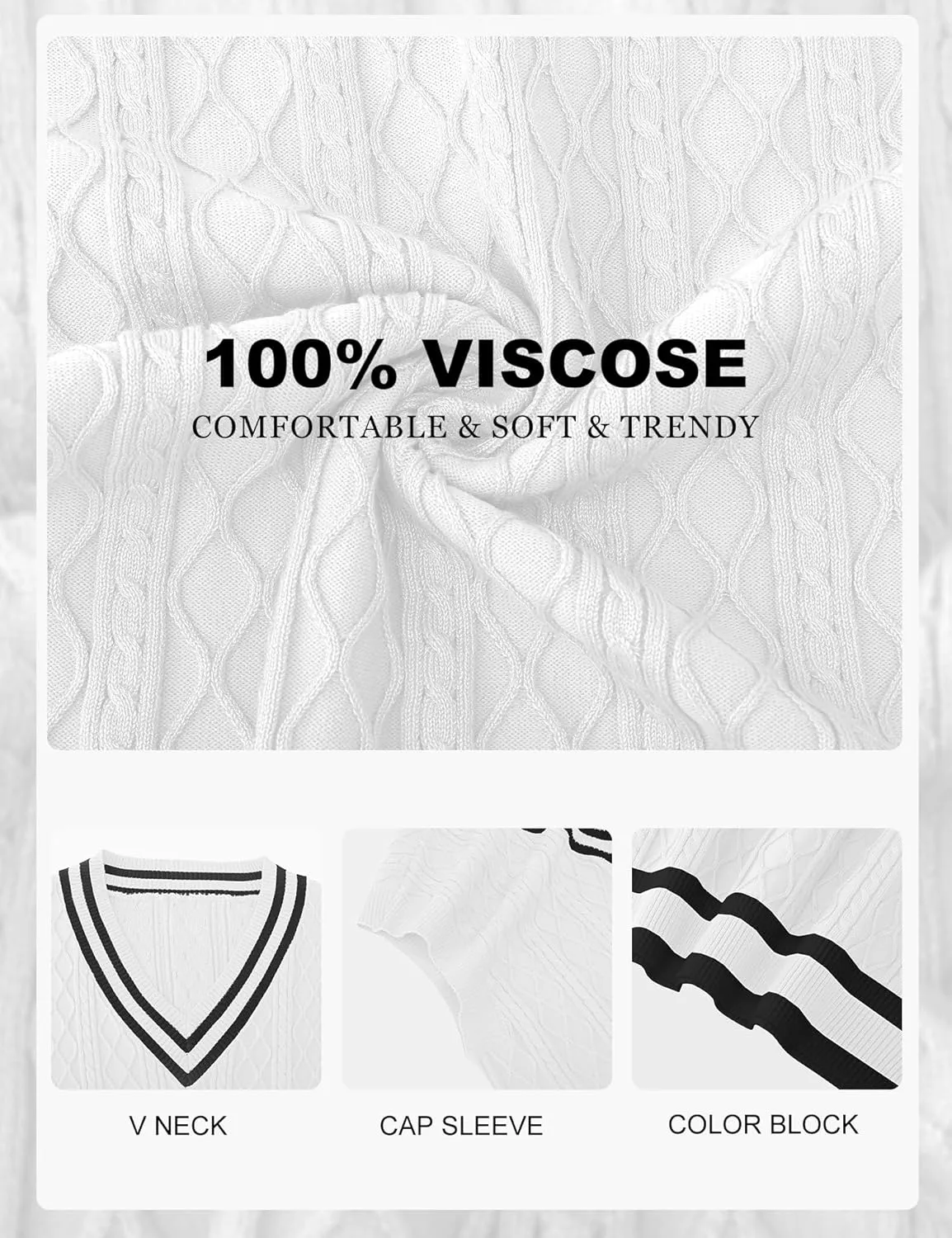LOMON Womens V Neck Sweater Vest Cap Sleeve Cable Knit Casual Loose Fit Pullover Sleeveless Tank Top
