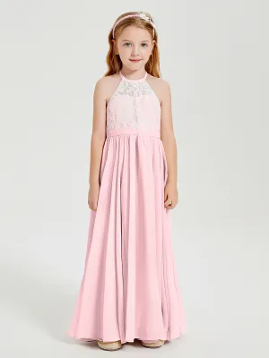 Long Chiffon Bridesmaid Dresses Lace Top Blushing Pink