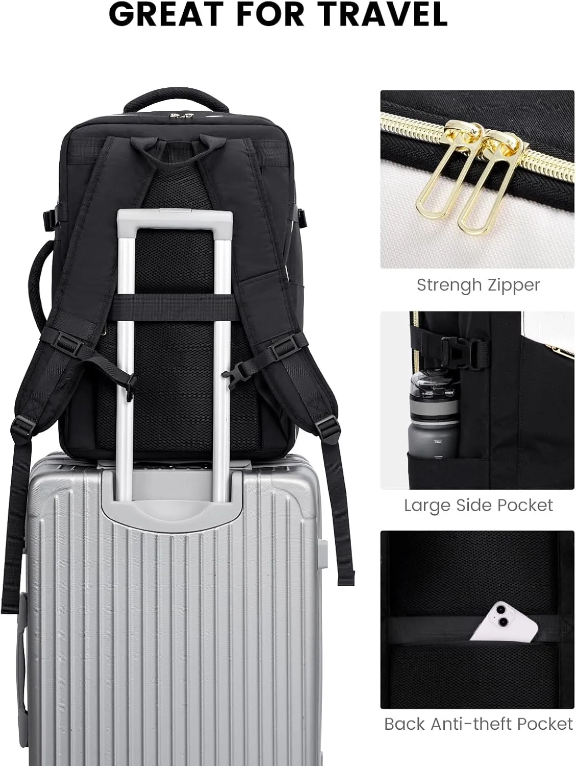 LOVEVOOK Carry on Travel Backpack, Large 40L for Men & Women Flight Approved with USB Charging Port&3 Packing Cubes, Large Suitcase Water Resistant Luggage Daypack Busi, Beige-Black