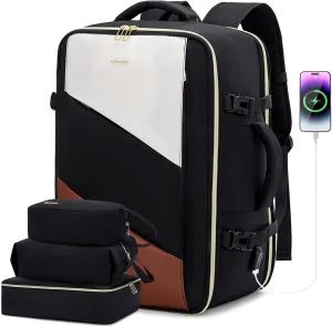 LOVEVOOK Carry on Travel Backpack, Large 40L for Men & Women Flight Approved with USB Charging Port&3 Packing Cubes, Large Suitcase Water Resistant Luggage Daypack Busi, Beige-Black
