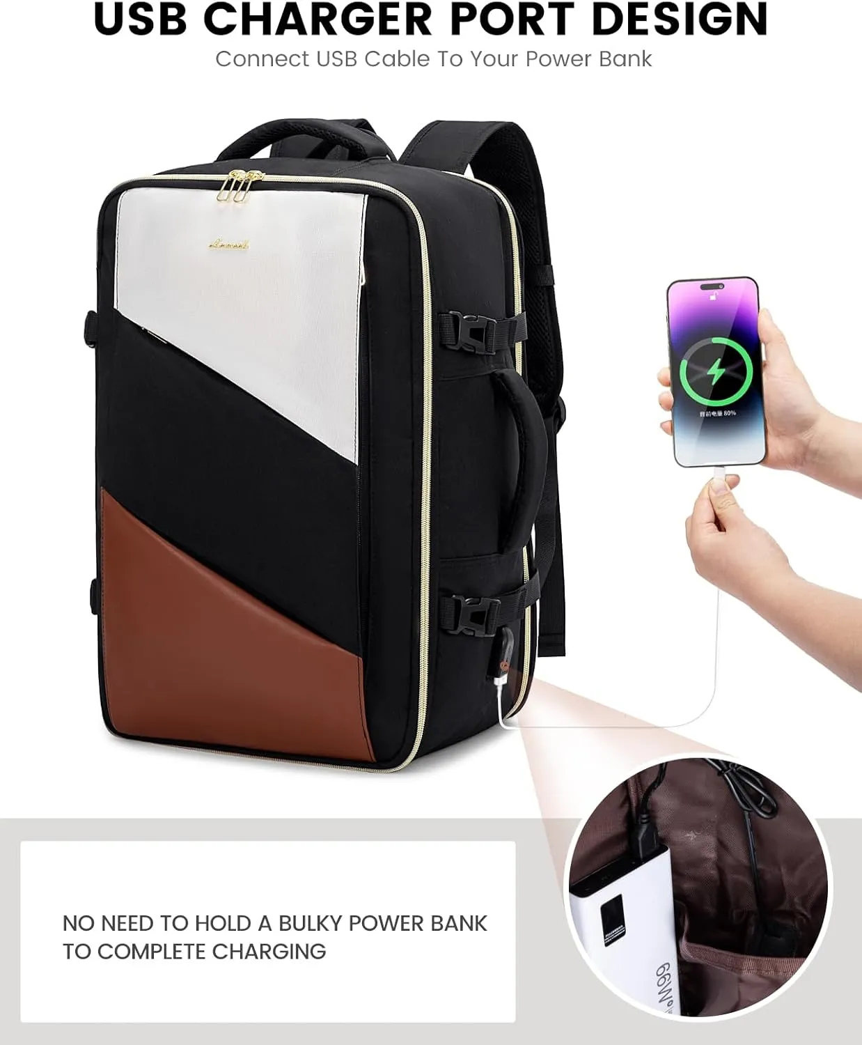 LOVEVOOK Carry on Travel Backpack, Large 40L for Men & Women Flight Approved with USB Charging Port&3 Packing Cubes, Large Suitcase Water Resistant Luggage Daypack Busi, Beige-Black