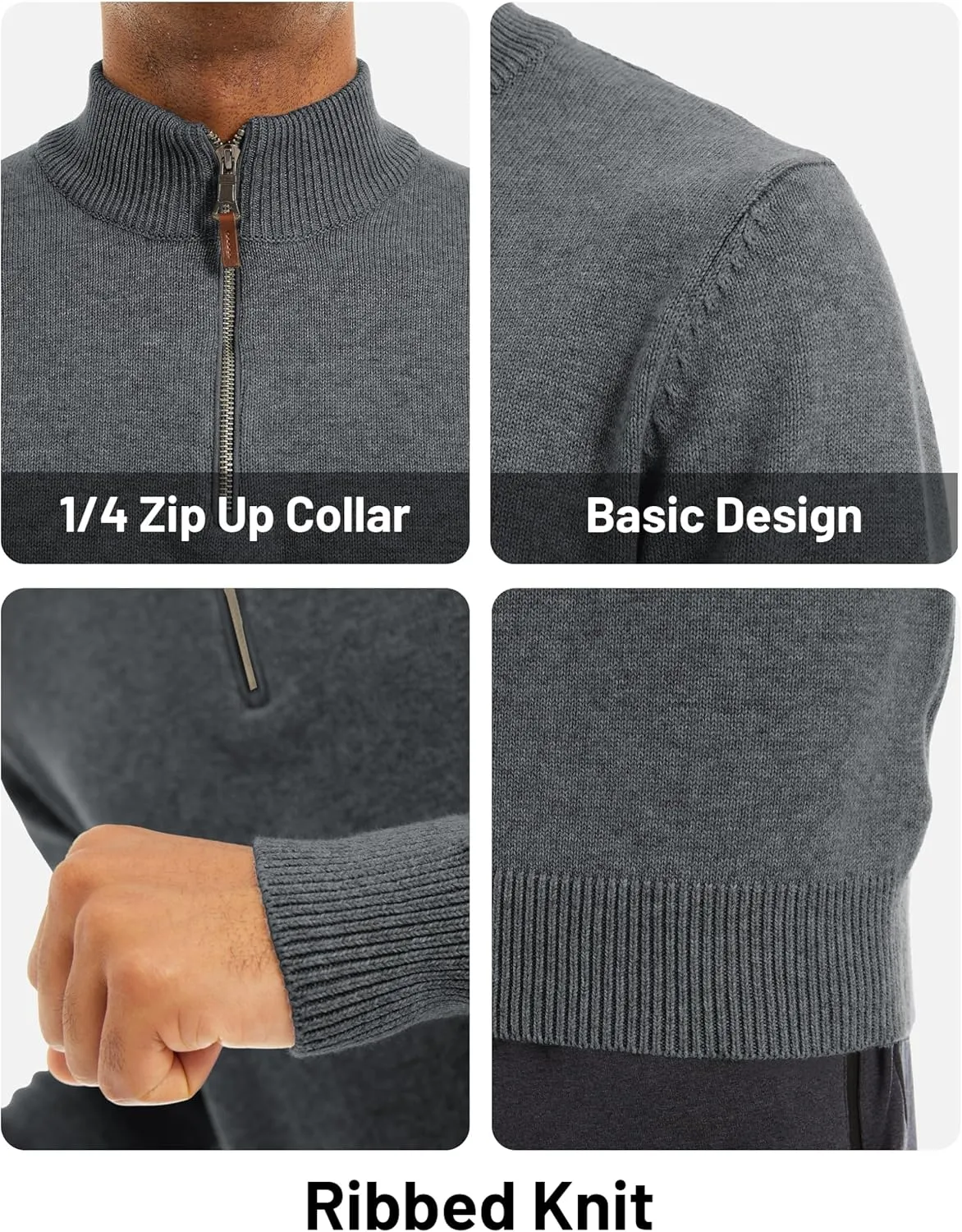 MAGCOMSEN Men's Quarter Zip Pullover Sweaters Casual Knit Polo Sweaters Fall Winter Sweatshirts