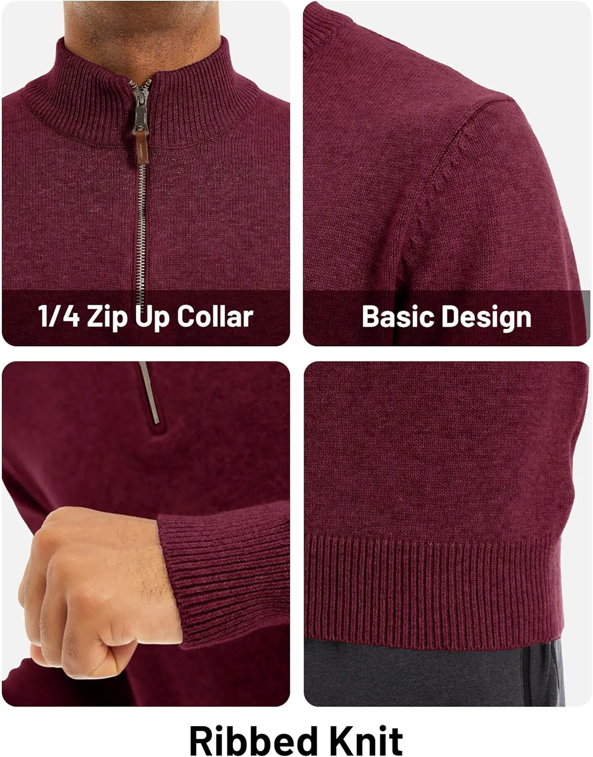 MAGCOMSEN Men's Quarter Zip Pullover Sweaters Casual Knit Polo Sweaters Fall Winter Sweatshirts