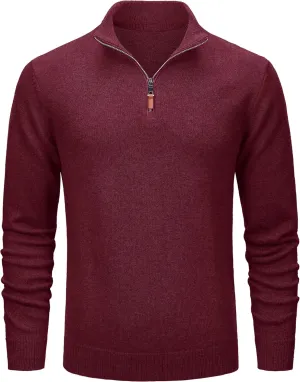 MAGCOMSEN Men's Quarter Zip Pullover Sweaters Casual Knit Polo Sweaters Fall Winter Sweatshirts
