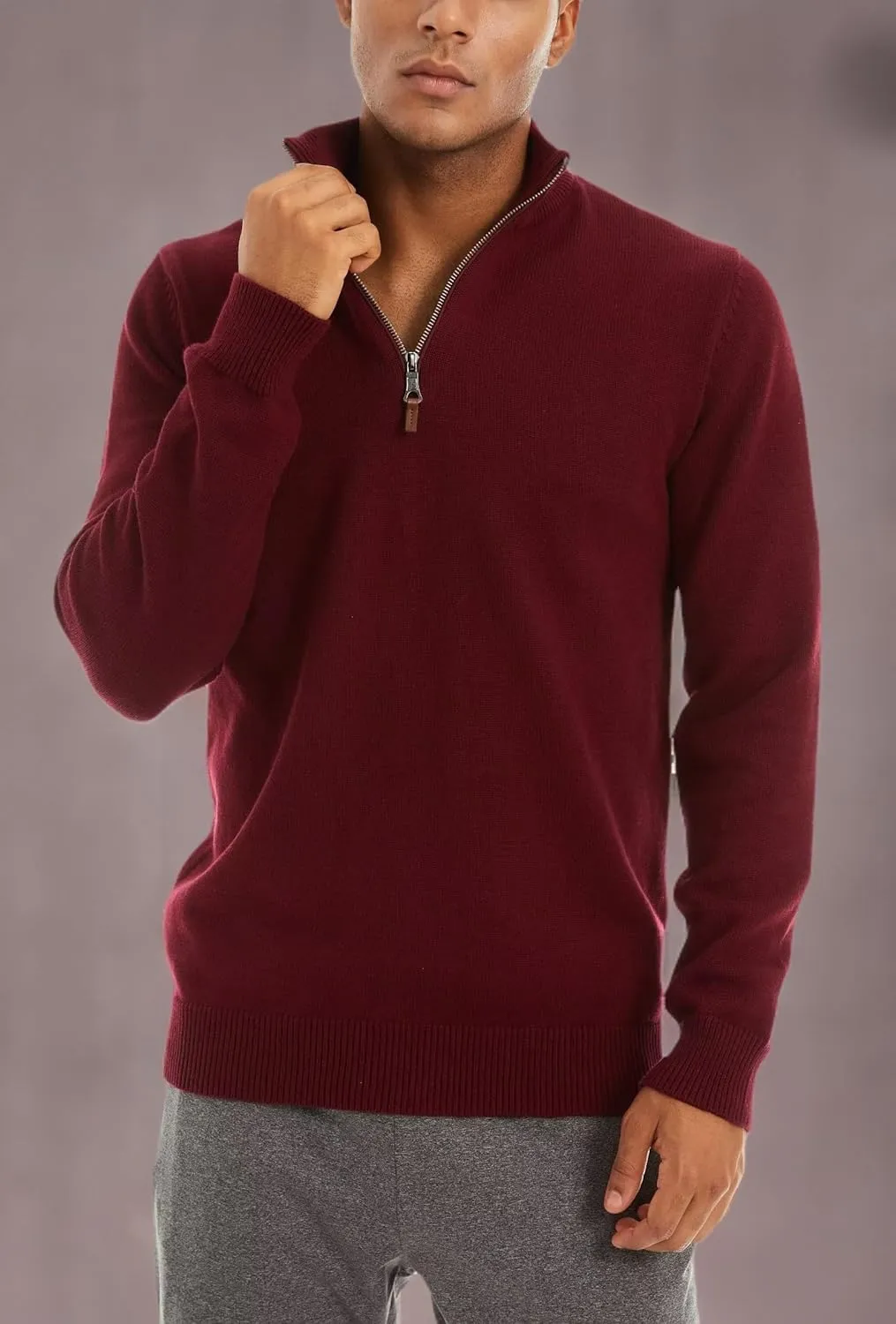 MAGCOMSEN Men's Quarter Zip Pullover Sweaters Casual Knit Polo Sweaters Fall Winter Sweatshirts