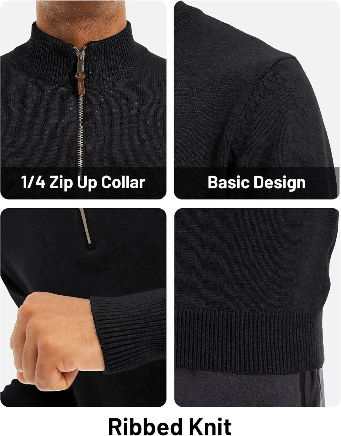 MAGCOMSEN Men's Quarter Zip Pullover Sweaters Casual Knit Polo Sweaters Fall Winter Sweatshirts