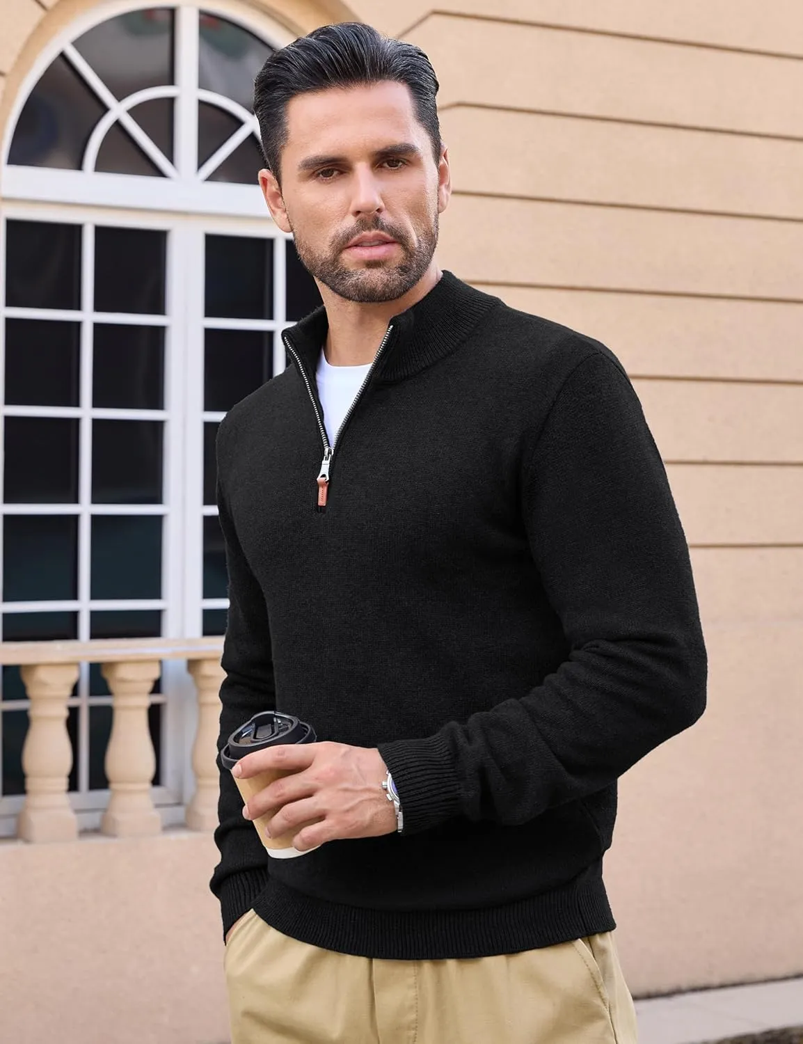 MAGCOMSEN Men's Quarter Zip Pullover Sweaters Casual Knit Polo Sweaters Fall Winter Sweatshirts
