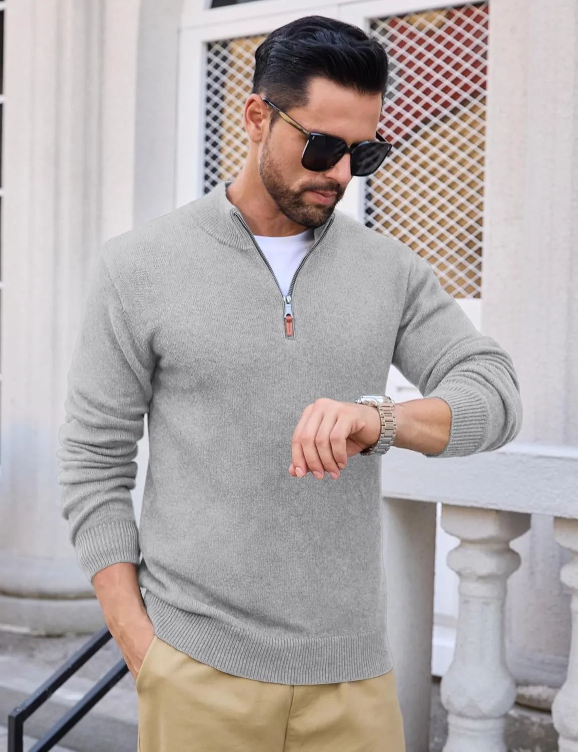 MAGCOMSEN Men's Quarter Zip Pullover Sweaters Casual Knit Polo Sweaters Fall Winter Sweatshirts