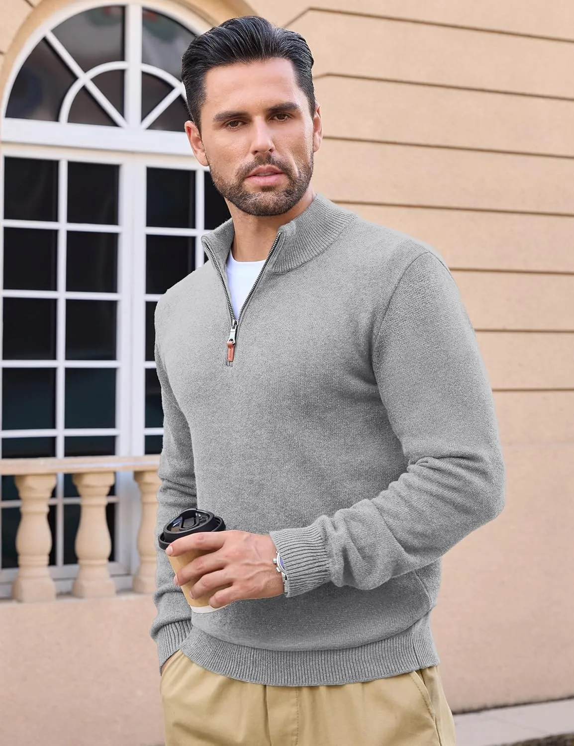 MAGCOMSEN Men's Quarter Zip Pullover Sweaters Casual Knit Polo Sweaters Fall Winter Sweatshirts