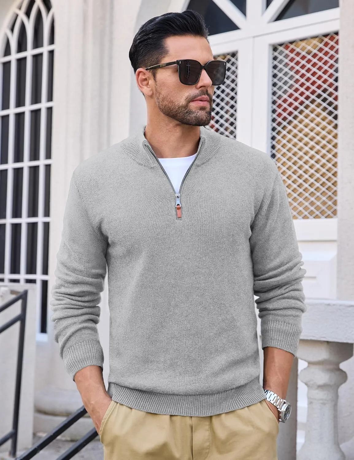 MAGCOMSEN Men's Quarter Zip Pullover Sweaters Casual Knit Polo Sweaters Fall Winter Sweatshirts