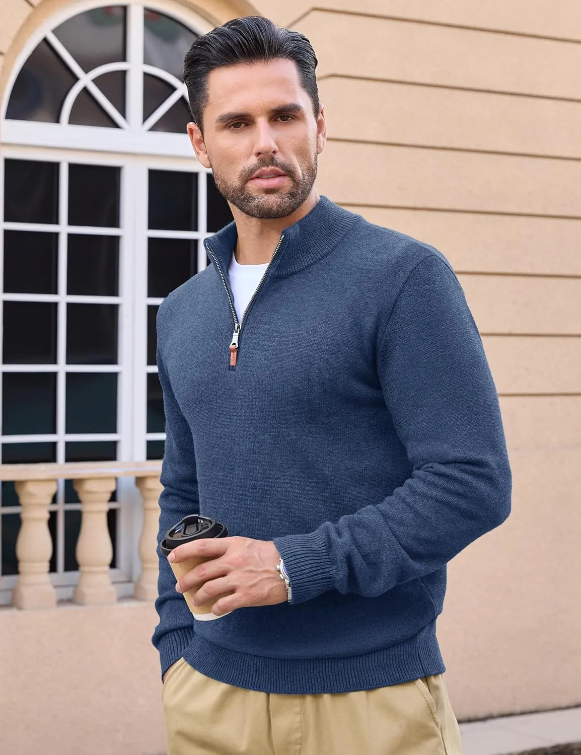 MAGCOMSEN Men's Quarter Zip Pullover Sweaters Casual Knit Polo Sweaters Fall Winter Sweatshirts