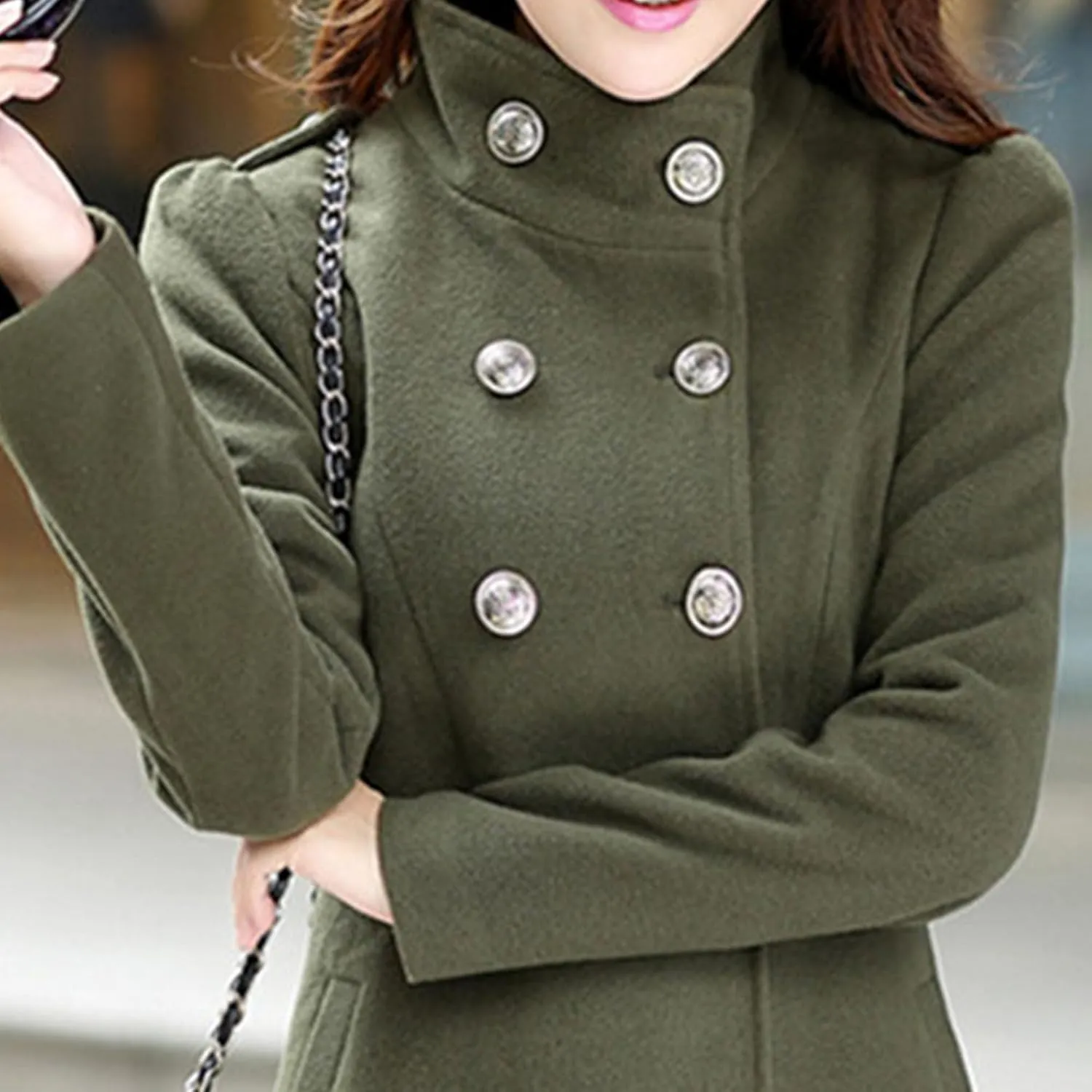 Maiyifu-GJ Women's Stand Collar Double Breasted Wool Blend Coat Elegant Slim Trench Coat Fall Winter Overcoat Outerwear