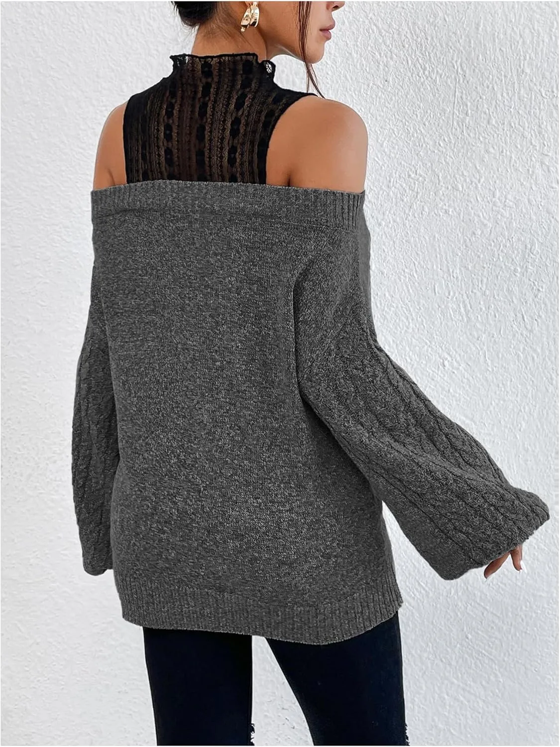 MakeMeChic Women's Fall Fashion 2024 Cold Shoulder Sweaters Long Sleeve Knitted Oversized Turtleneck Sweaters