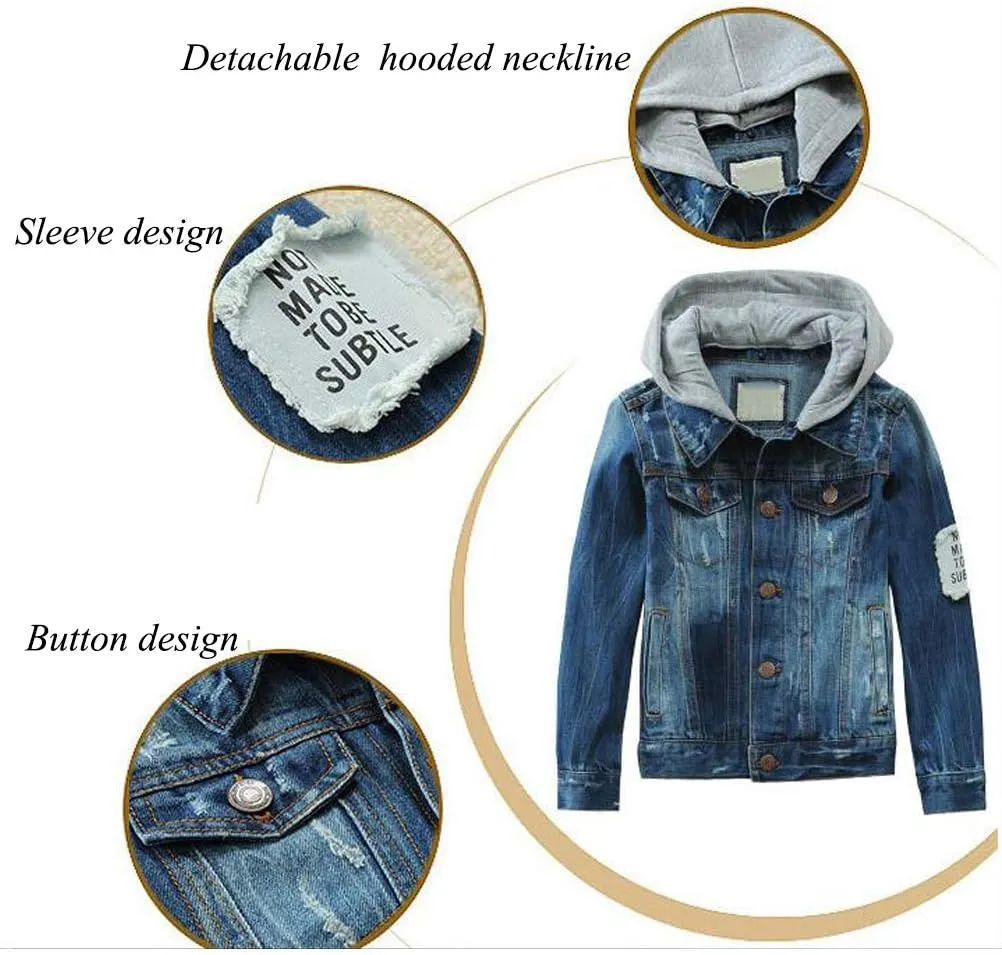 Mallimoda Kids Boys Girls Hooded Denim Jacket Zipper Coat Outerwear
