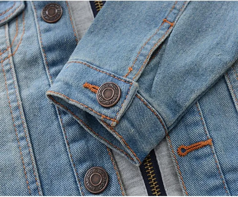 Mallimoda Kids Boys Girls Hooded Denim Jacket Zipper Coat Outerwear