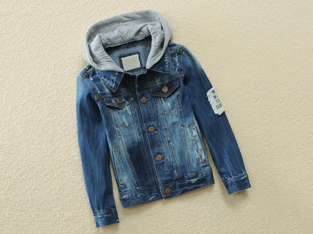 Mallimoda Kids Boys Girls Hooded Denim Jacket Zipper Coat Outerwear