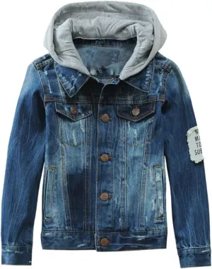 Mallimoda Kids Boys Girls Hooded Denim Jacket Zipper Coat Outerwear