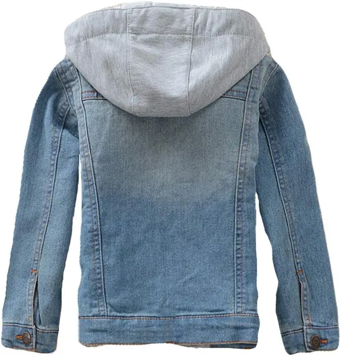 Mallimoda Kids Boys Girls Hooded Denim Jacket Zipper Coat Outerwear