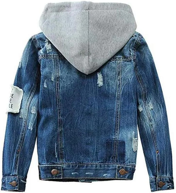 Mallimoda Kids Boys Girls Hooded Denim Jacket Zipper Coat Outerwear