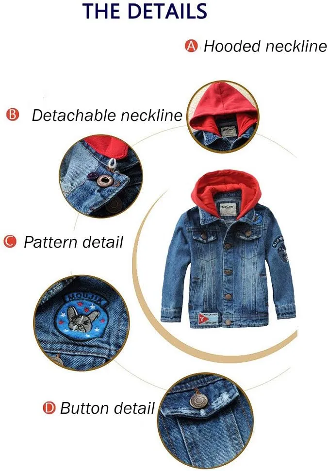 Mallimoda Kids Boys Girls Hooded Denim Jacket Zipper Coat Outerwear