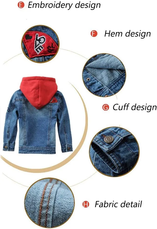 Mallimoda Kids Boys Girls Hooded Denim Jacket Zipper Coat Outerwear