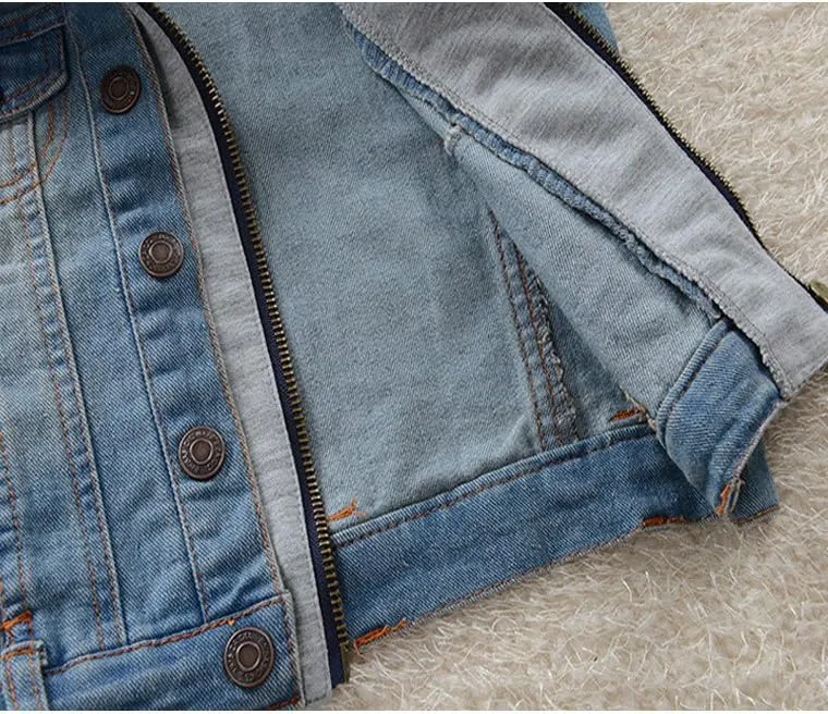 Mallimoda Kids Boys Girls Hooded Denim Jacket Zipper Coat Outerwear