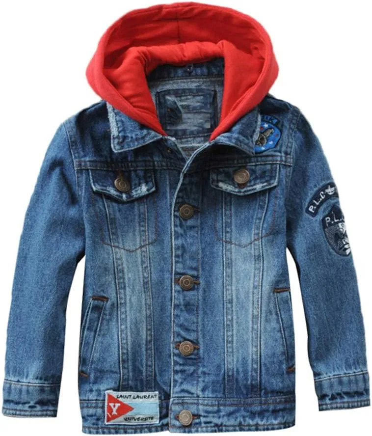 Mallimoda Kids Boys Girls Hooded Denim Jacket Zipper Coat Outerwear