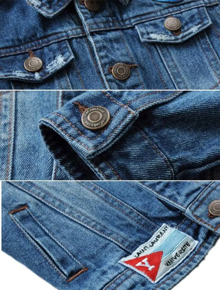 Mallimoda Kids Boys Girls Hooded Denim Jacket Zipper Coat Outerwear
