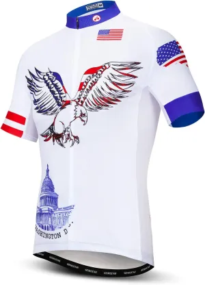 Men Cycling Jersey USA Bike Short Sleeve 3-Pockets Breathable Quick-Dry Shirt Tops S-3XL