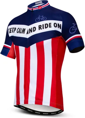 Men Cycling Jersey USA Bike Short Sleeve 3-Pockets Breathable Quick-Dry Shirt Tops S-3XL