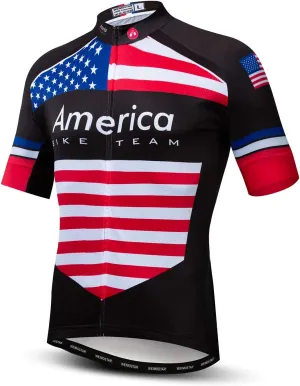 Men Cycling Jersey USA Bike Short Sleeve 3-Pockets Breathable Quick-Dry Shirt Tops S-3XL