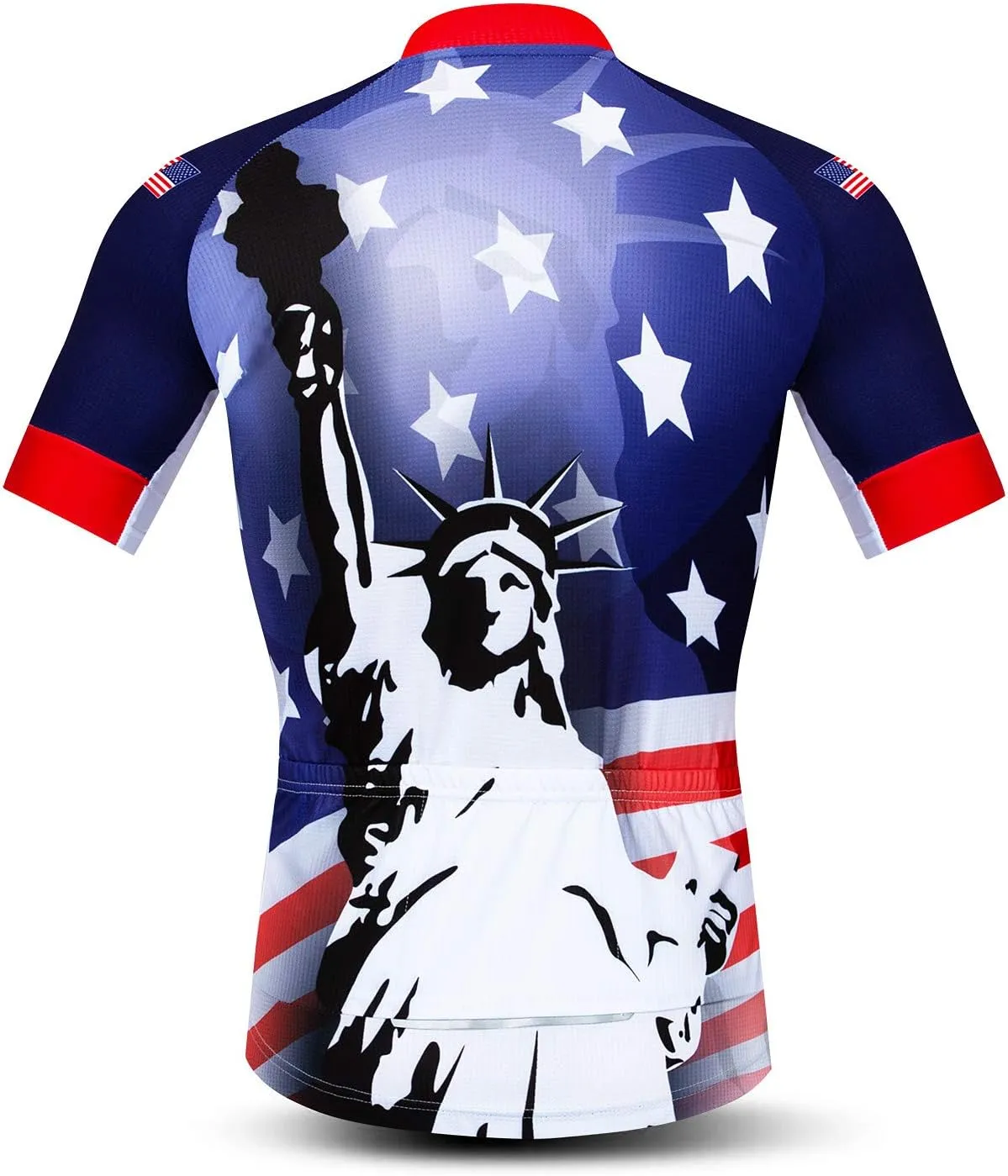 Men Cycling Jersey USA Bike Short Sleeve 3-Pockets Breathable Quick-Dry Shirt Tops S-3XL