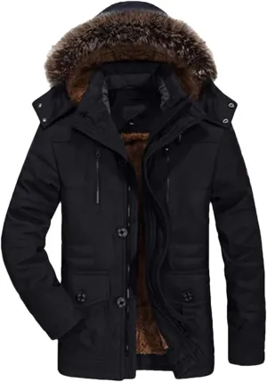 Men Long Outdoor Hooded Jacket Zipper Thicken Padded Cotton Casual Snow Parkas Coat