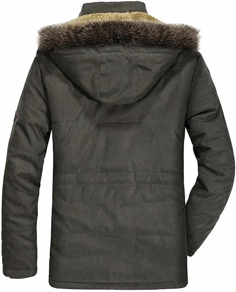 Men Long Outdoor Hooded Jacket Zipper Thicken Padded Cotton Casual Snow Parkas Coat