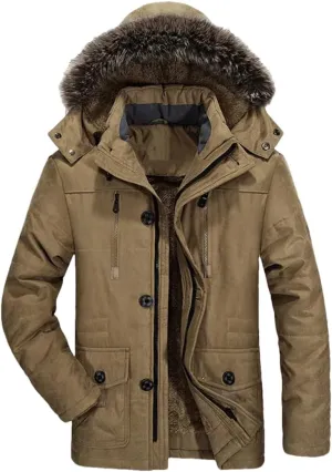 Men Long Outdoor Hooded Jacket Zipper Thicken Padded Cotton Casual Snow Parkas Coat