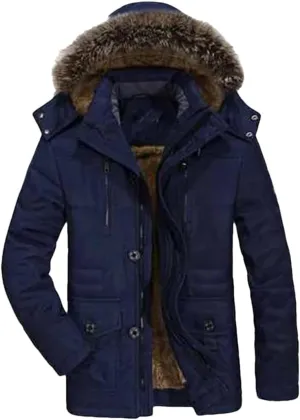 Men Long Outdoor Hooded Jacket Zipper Thicken Padded Cotton Casual Snow Parkas Coat
