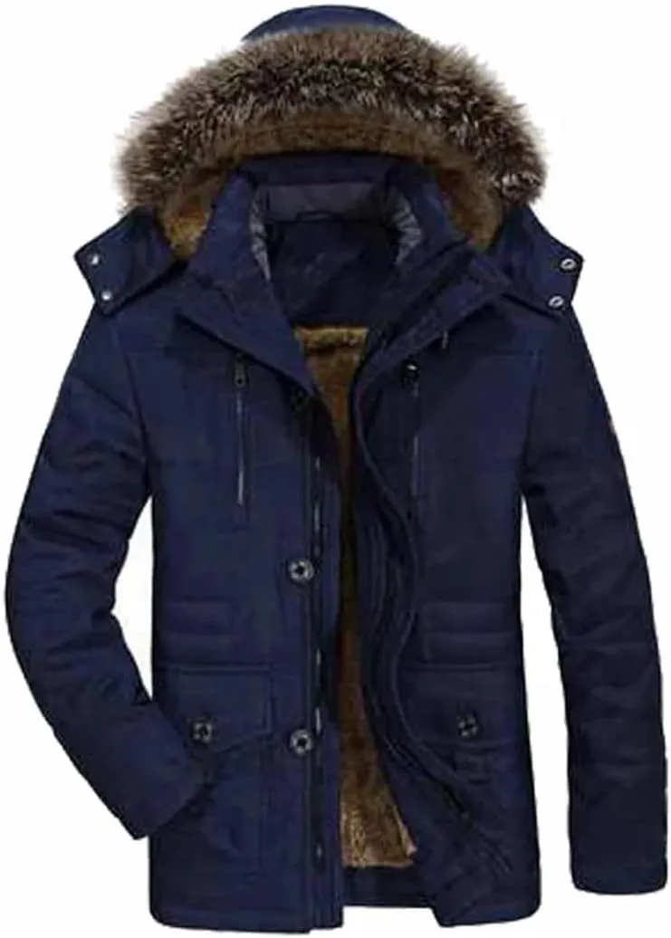 Men Long Outdoor Hooded Jacket Zipper Thicken Padded Cotton Casual Snow Parkas Coat