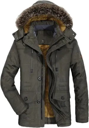 Men Long Outdoor Hooded Jacket Zipper Thicken Padded Cotton Casual Snow Parkas Coat