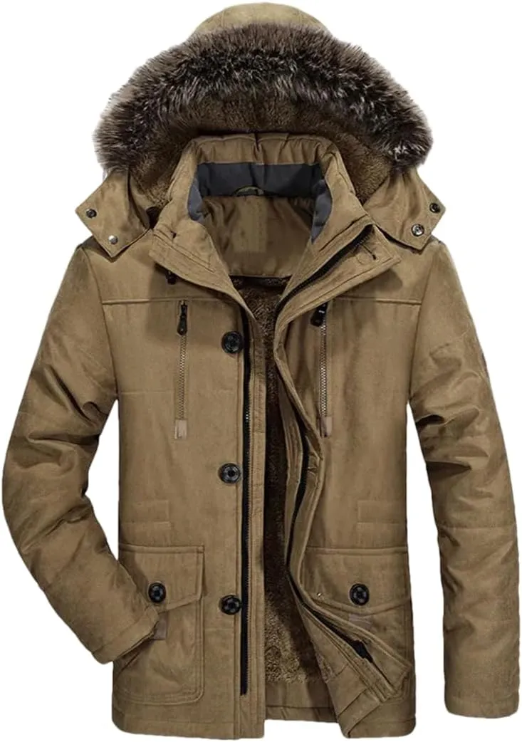 Men Long Outdoor Hooded Jacket Zipper Thicken Padded Cotton Casual Snow Parkas Coat